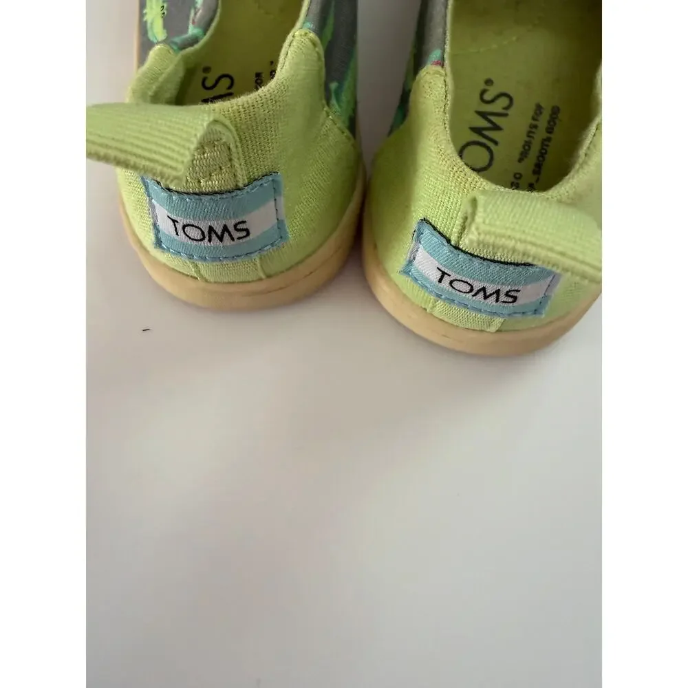 TOMS Kids Alpargata Slip-On Shoes Youth Size 2 Gray Green Alligator Crocodile